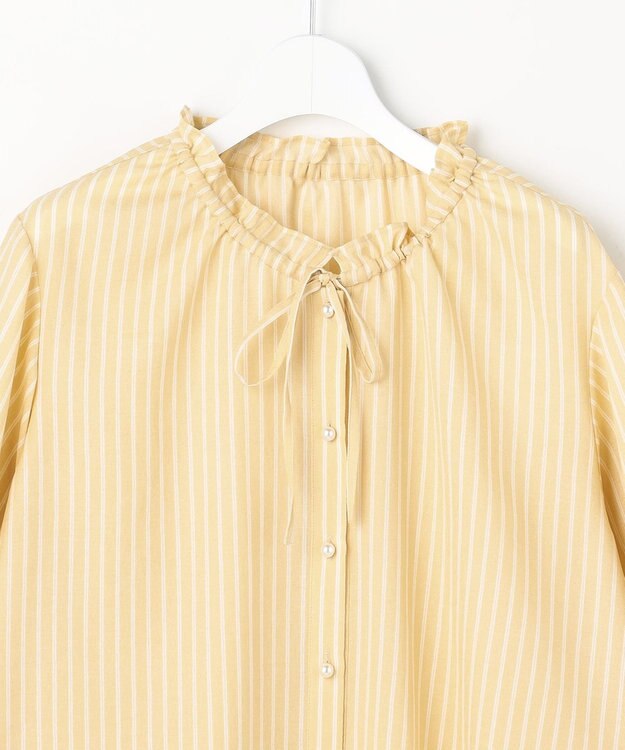 ANY SIS L 【2WAY】スムージーポリエステル フリルネック ブラウス イエローストライプ
