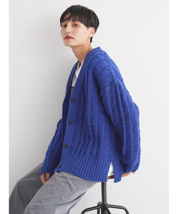 AMERICAN HOLIC スクエア柄Ｖネックニットカーディガン Blue