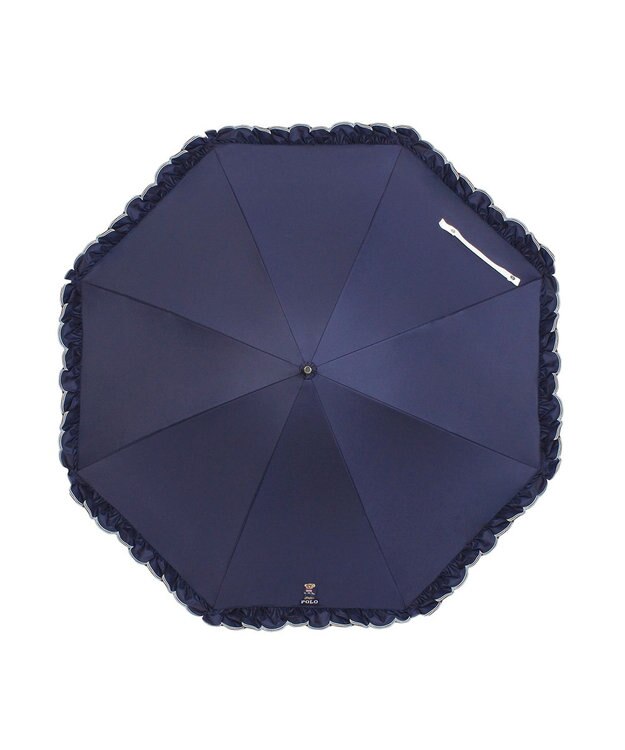 MOONBAT 【WEB限定/遮光率100%/遮熱/UV】POLO RALPH LAUREN（ポロ ラルフローレン）晴雨兼用日傘 ワンポイント ポロベア刺繍 フリル 長傘 ディープブルー