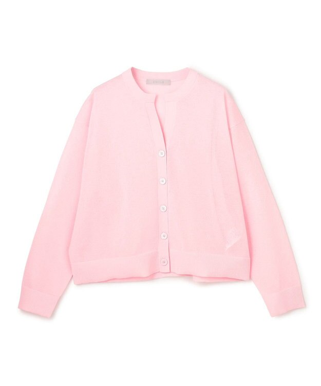 UNFILO シアーフォルムニット キーネックカーディガン ピンク