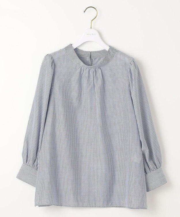 ANY SIS S 【洗える】フェイクパールストライプ ブラウス ネイビーストライプ