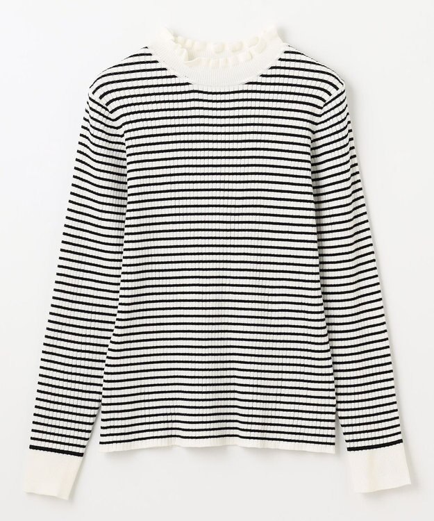 ANY 【洗濯機可】ウォームニットフリルプルオーバー ホワイト×ブラック