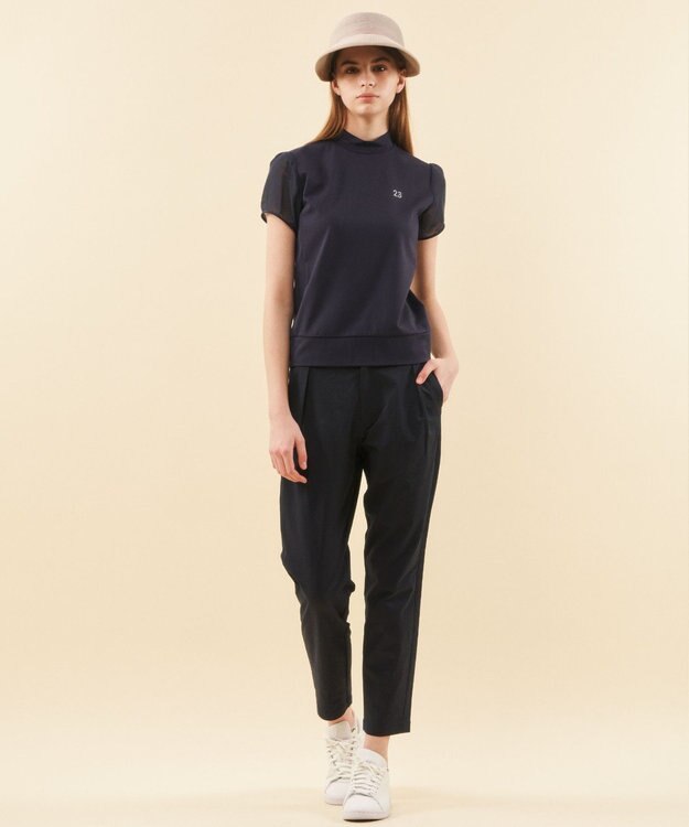 23区GOLF 【WOMEN】【吸水速乾/UVケア】シアー袖 モックネックシャツ ネイビー系