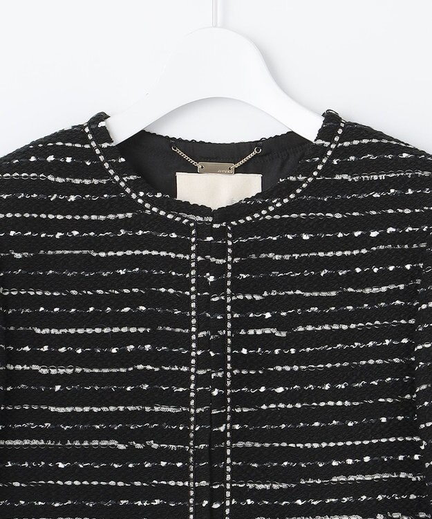 自由区 【XSサイズ～/セット可】カラミツイード ノーカラージャケット ブラック系8