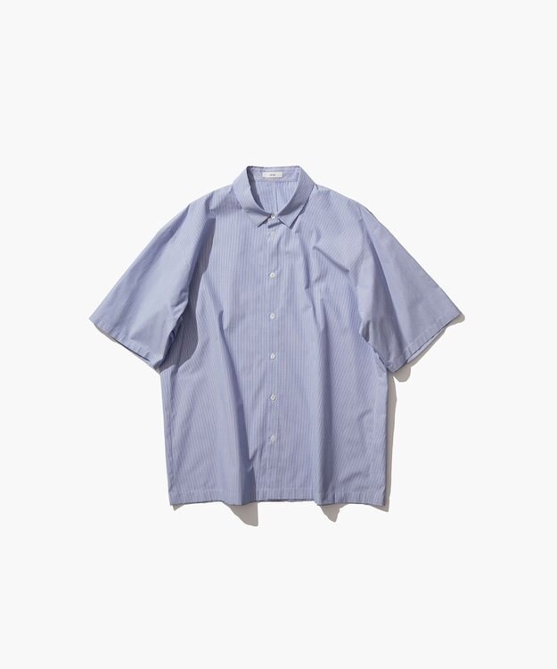 ATON GIZA BROAD | ショートスリーブシャツ - UNISEX NAVY STRIPE