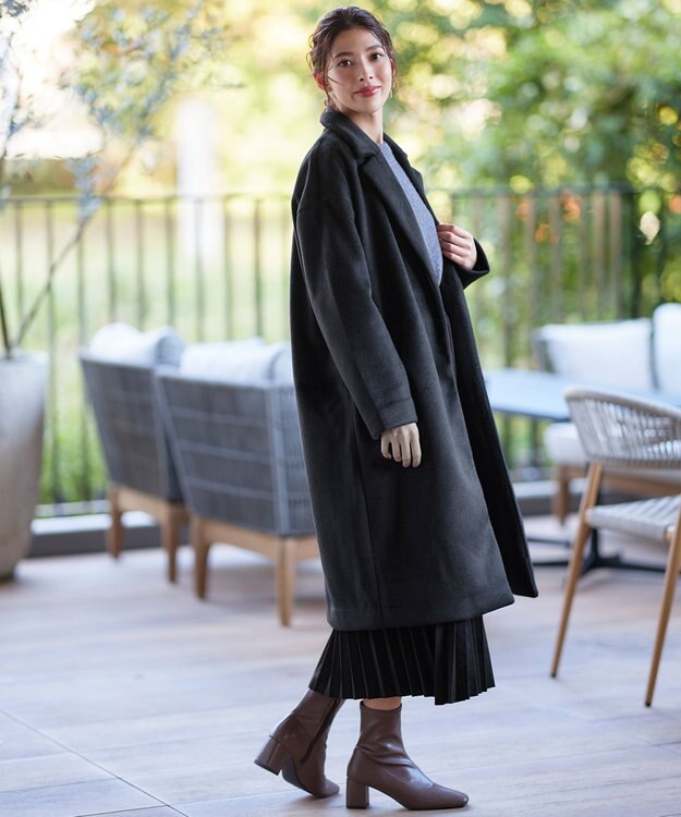 Tiaclasse モッサ風ダブルフェイスチェスターコート ブラック