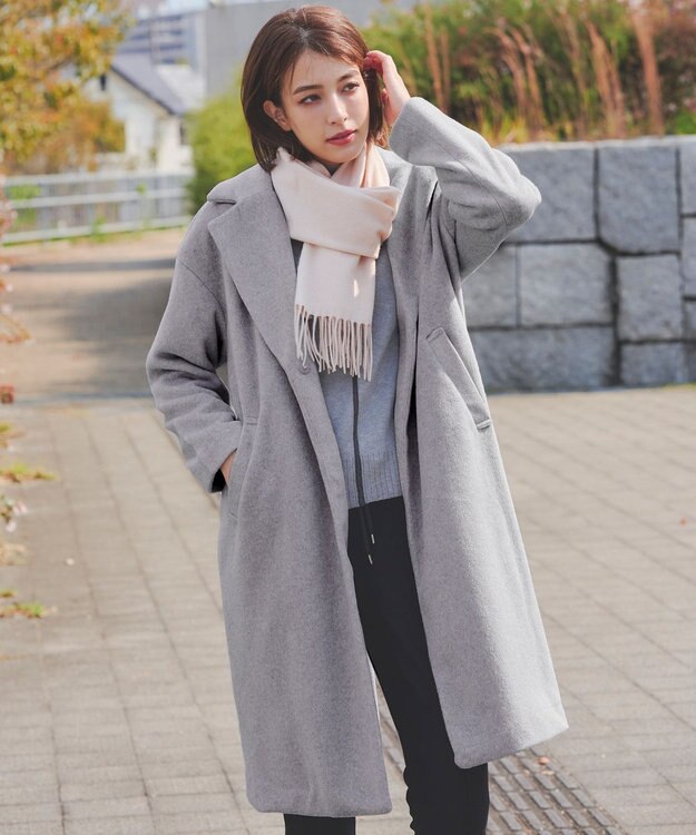 Tiaclasse モッサ風ダブルフェイスチェスターコート グレー