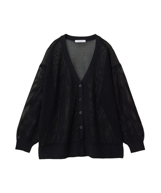Green Parks メッシュミディ丈ニットカーディガン Black
