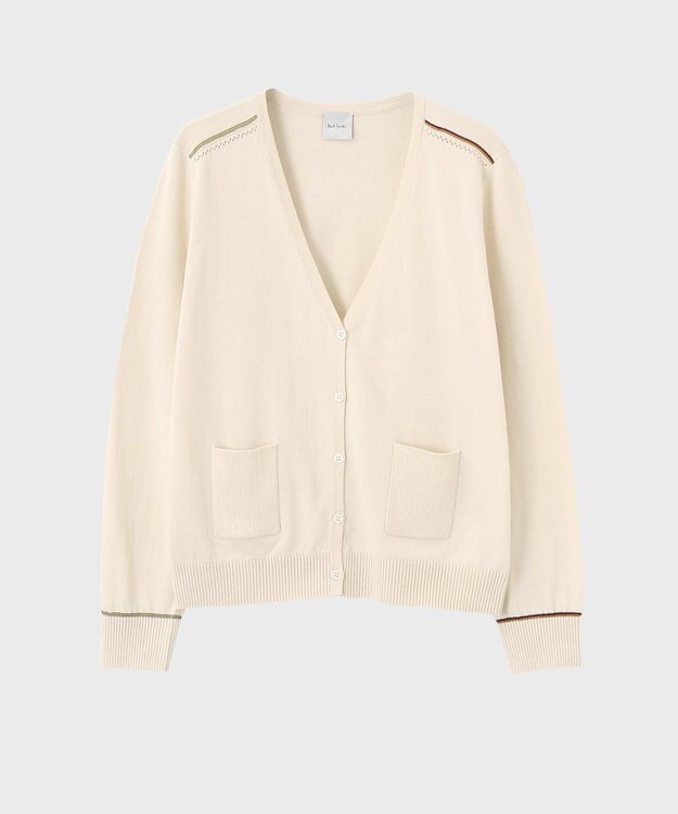 Paul Smith 【洗える】Signature Stripe アイレット カーディガン オフホワイト