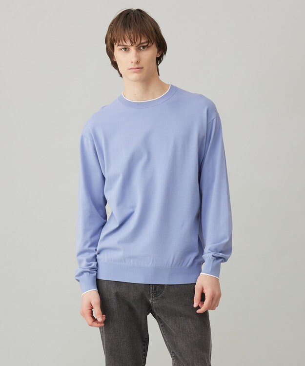 UNFILO MENS スタイリッシュ ニット プルオーバー ブルーグレー