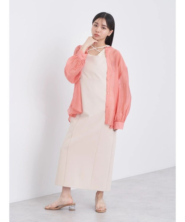 earth music&ecology シアーバンドカラーシャツ Pink