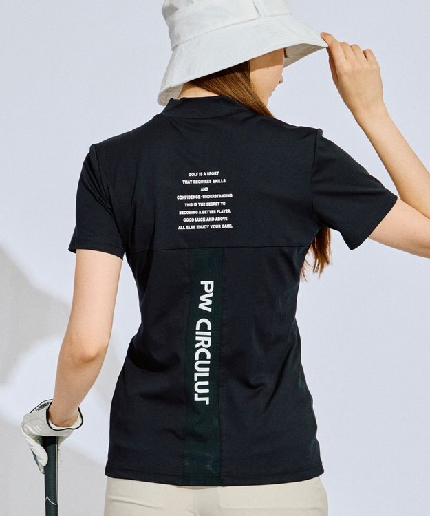 PW CIRCULUS 【吸水速乾 / UV遮蔽率96.3% UVカット / ストレッチ】【WOMEN】メッシュコンビモックネックT ゴルフウェア レディース ブラック系