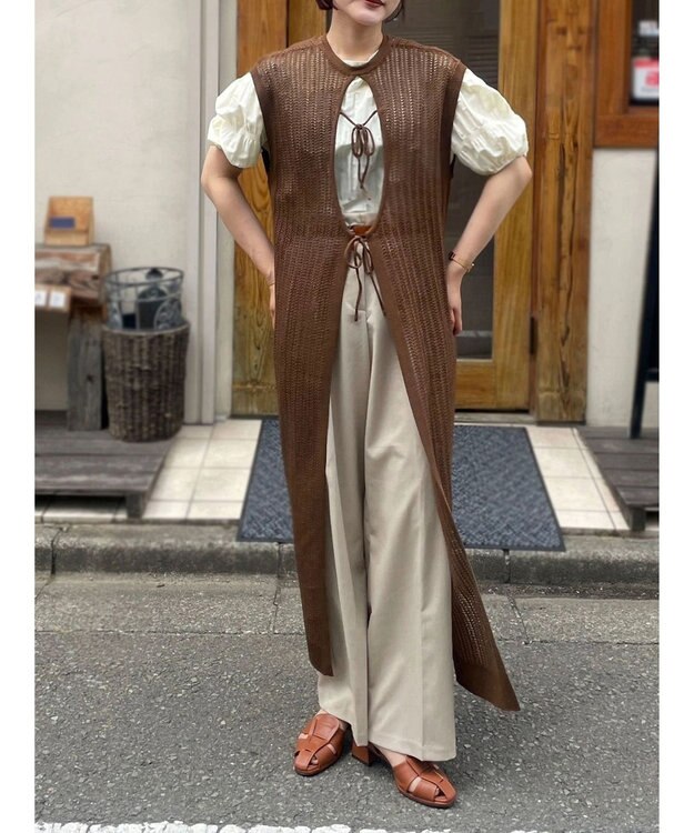 Green Parks 前後２Ｗａｙ　透かし柄ニットワンピース Brown