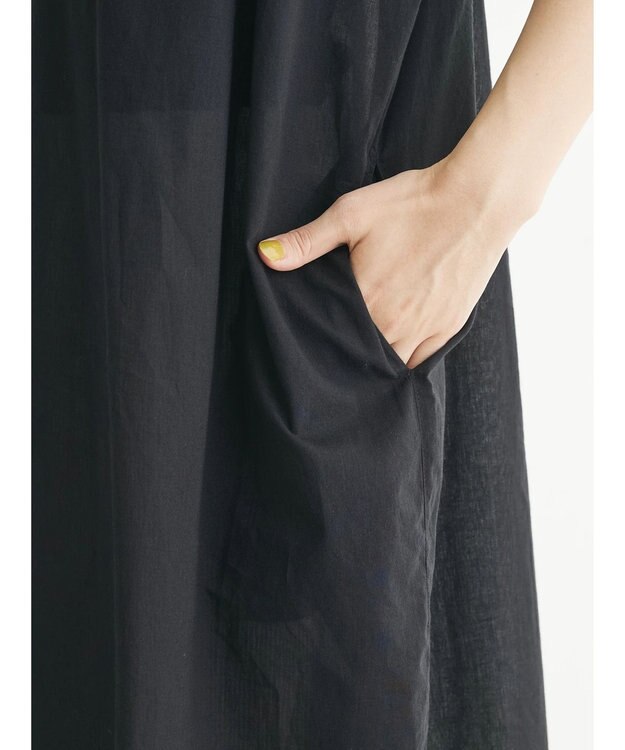 Green Parks インド綿　パイピングバンドカラーシャツチュニック Black