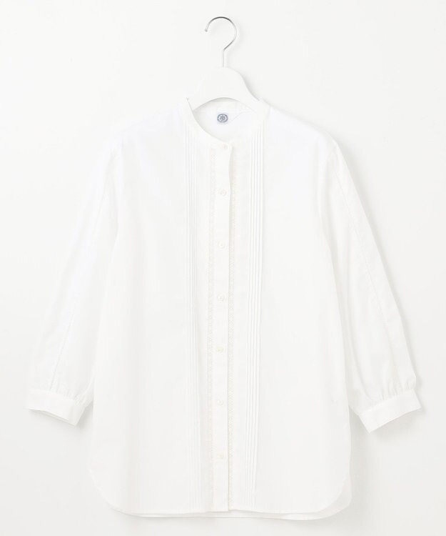 J.PRESS LADIES 【洗える】シャンブレー バンドカラー ピンタック ブラウス ホワイト系