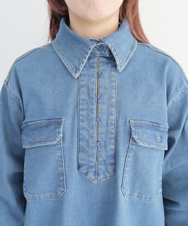 CRAFT STANDARD BOUTIQUE 裏起毛デニムヘンリーワンピース Blue