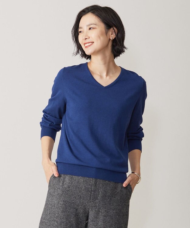 J.PRESS LADIES L 【洗える】PRINCE Vネック ニット ブルー系