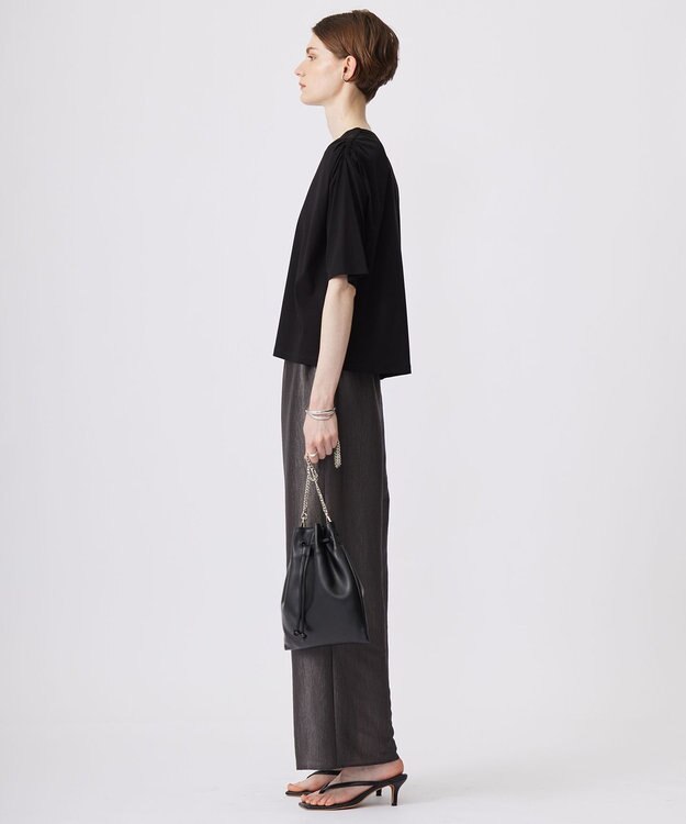 ICB 【洗える】 ブライトカールマイヤー ワイドストレートパンツ チャコールグレー系