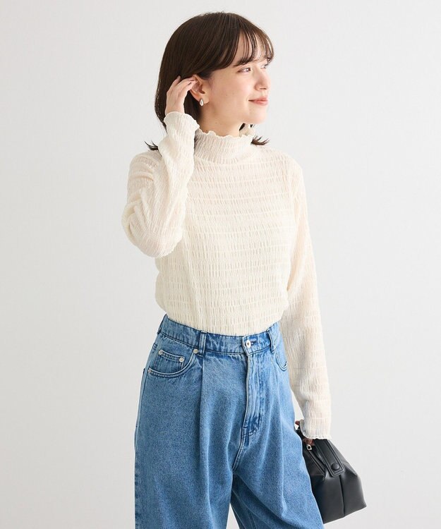 Green Parks ・Ｐｅｔｉｔ　Ｆｌｅｕｒ　ジャガードハイネックロンＴ Off White