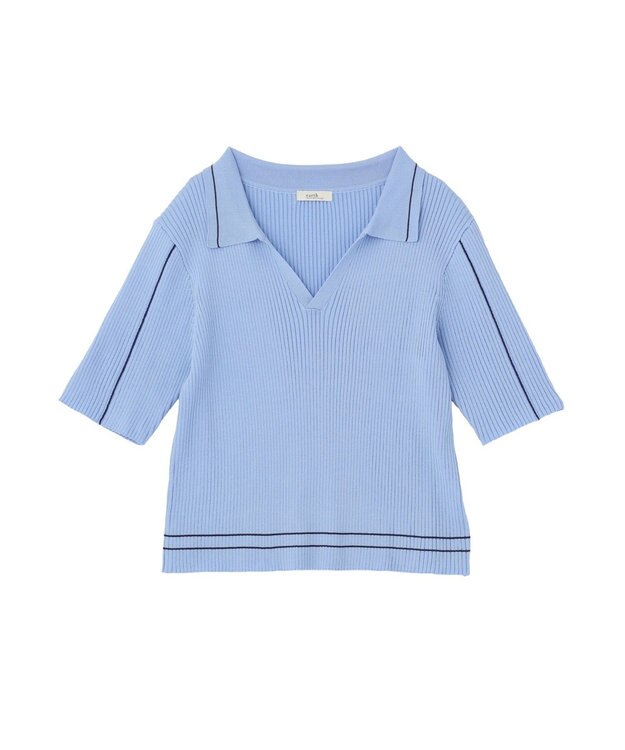 earth music&ecology 【予約】ラインカラーポロニット ブルー