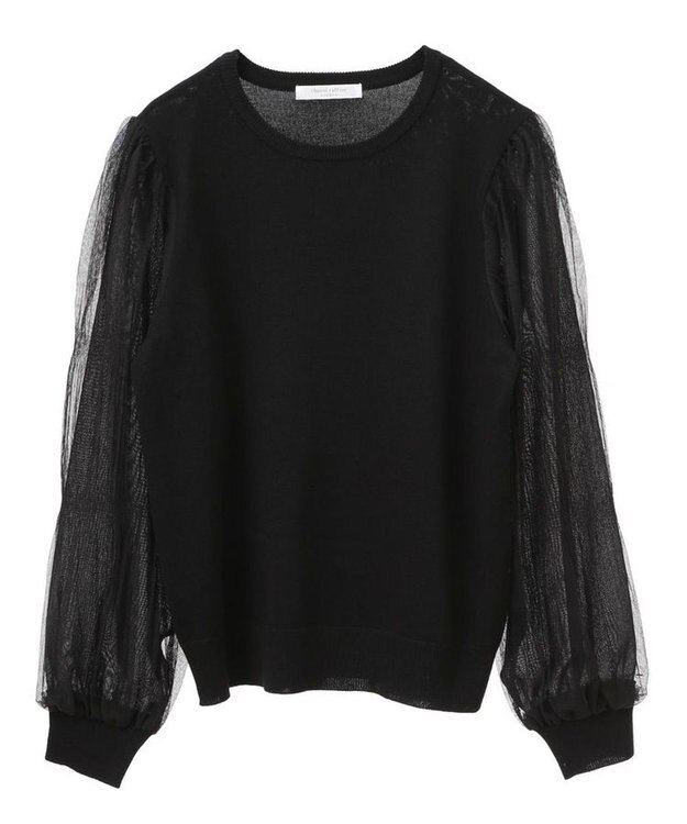 Green Parks 袖チュールマジョリカドッキングニットプルオーバー Black