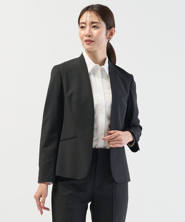 J.PRESS LADIES 【セットアップ対応】BAHARIYE SOLID ノーカラー ジャケット ブラック系