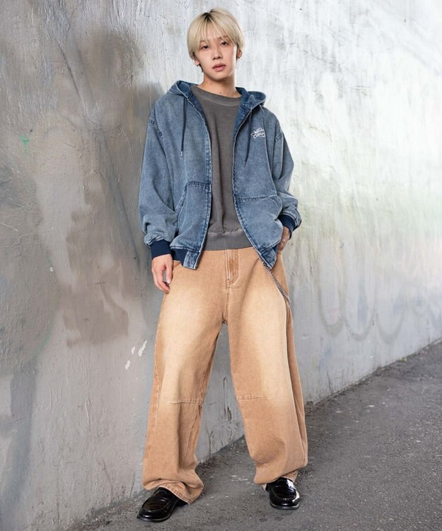 WEGO 【ユニセックス着用ITEM/MLサイズ展開】ワーカーズフードブルゾン デニム淡加工色