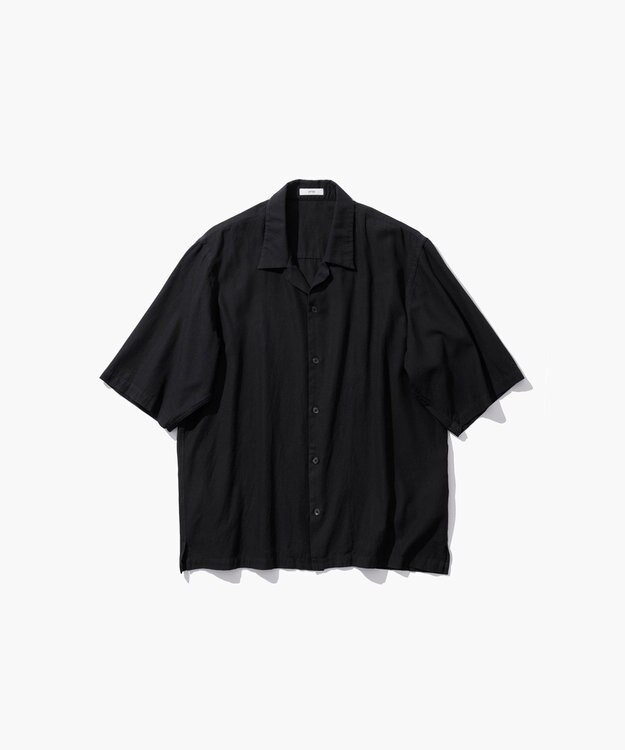 ATON COTTON SILK VIERA | オープンカラーハーフスリーブシャツ - UNSEX CHARCOAL GRAY