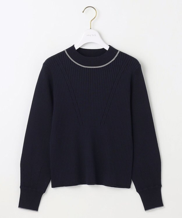 ANY SIS L 【アンサンブル対応】バイカラーリブ ニット ネイビー×オフ