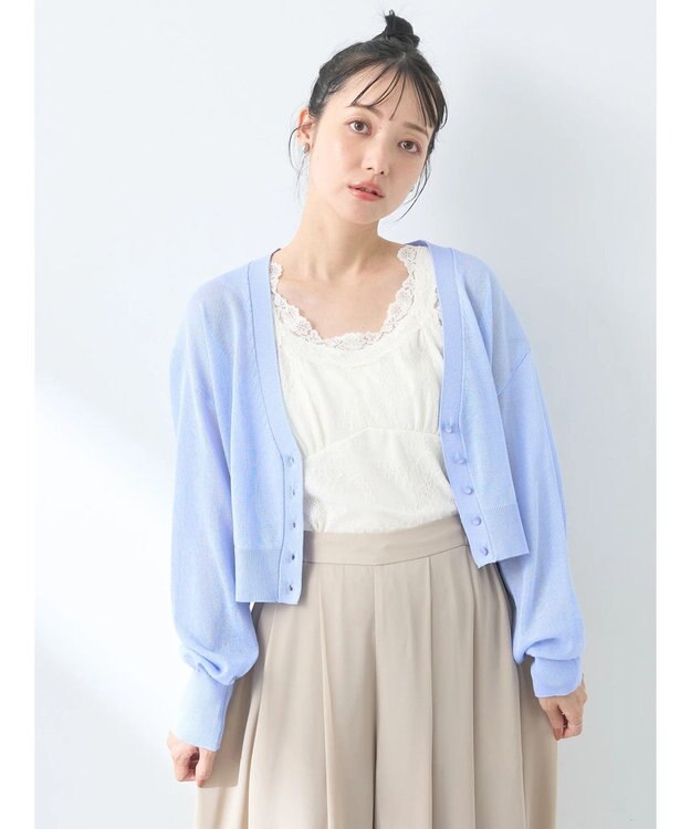 earth music&ecology シアーラメＶネックカーディガン Lavender