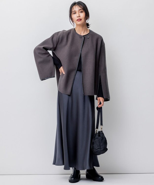 23区 コンプレストパイル ノーカラー アウター グレー系