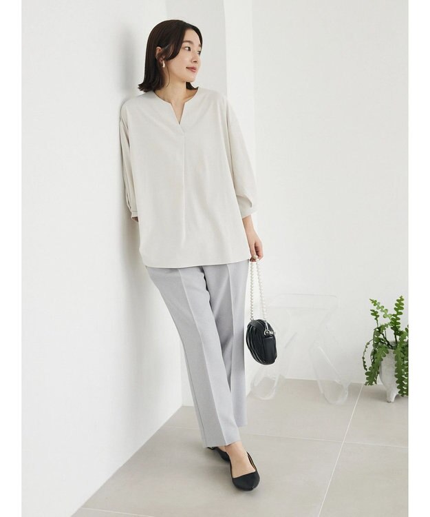 Green Parks 接触冷感　きれいシルエットパンツ（テーパード） Light Gray Mixture