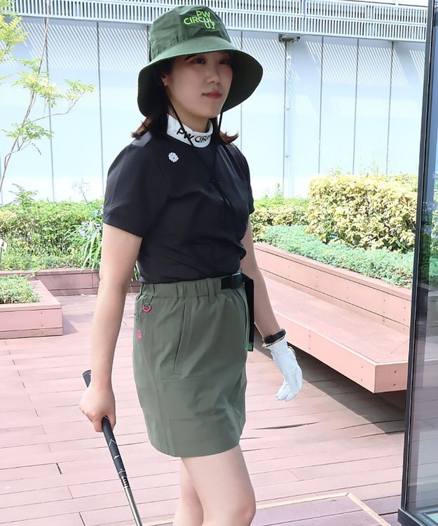 PW CIRCULUS 【UVカット / 吸水速乾 / 伸縮性抜群】【WOMEN】バックメッシュ切り替えモックT ゴルフウェア レディース ブラック系