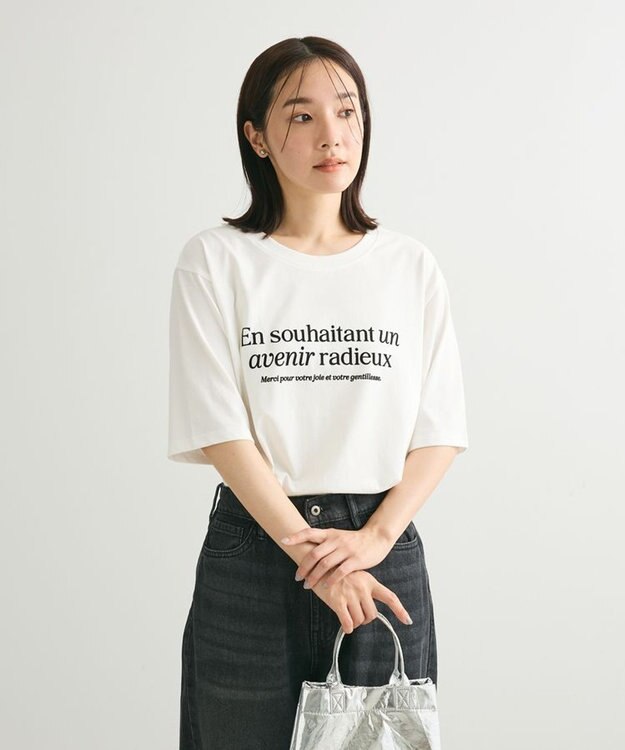 Green Parks ５分袖フロッキーロゴプリントＴＥＥ Off White