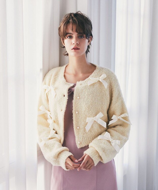 Maison de FLEUR 絆のリボンカーディガン Ivory