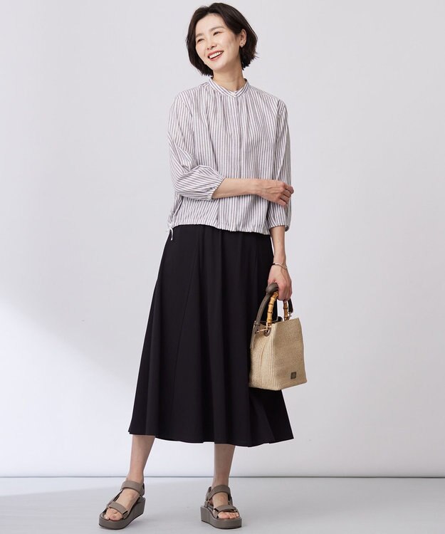 J.PRESS LADIES 【洗える】トリコットバイオ フレア スカート ブラック系