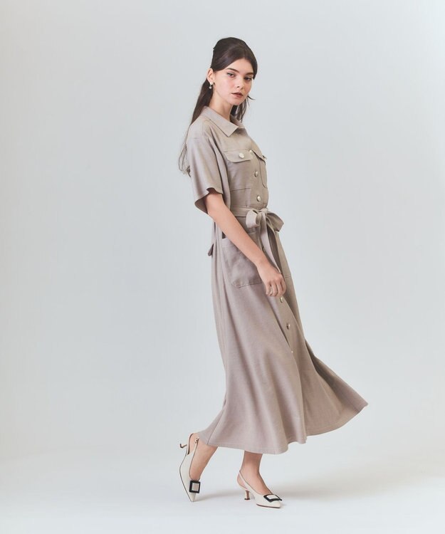 GRACE CONTINENTAL リネンデニムライクワンピース ベージュ