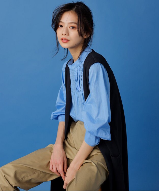 組曲 レースコンビタックディテール ブラウス サックスブルー系