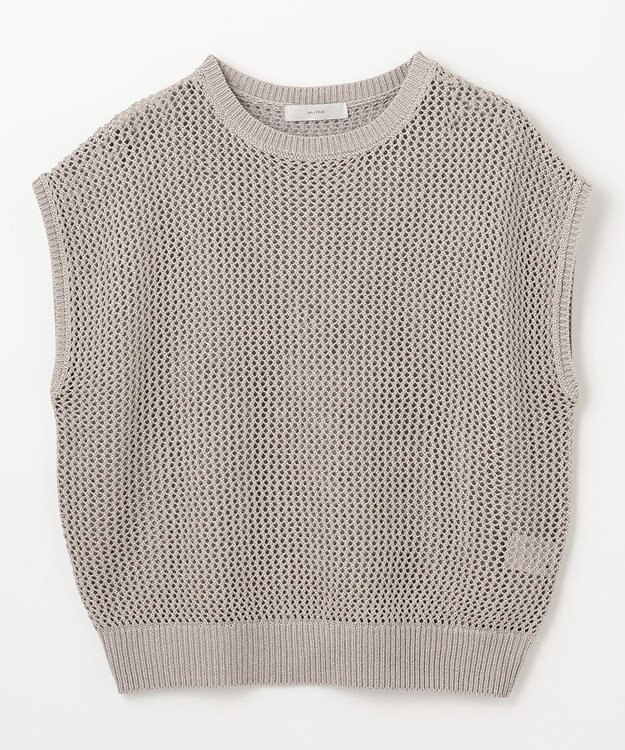 ANY フレンチスリーブメッシュニット グレージュ×ゴールド