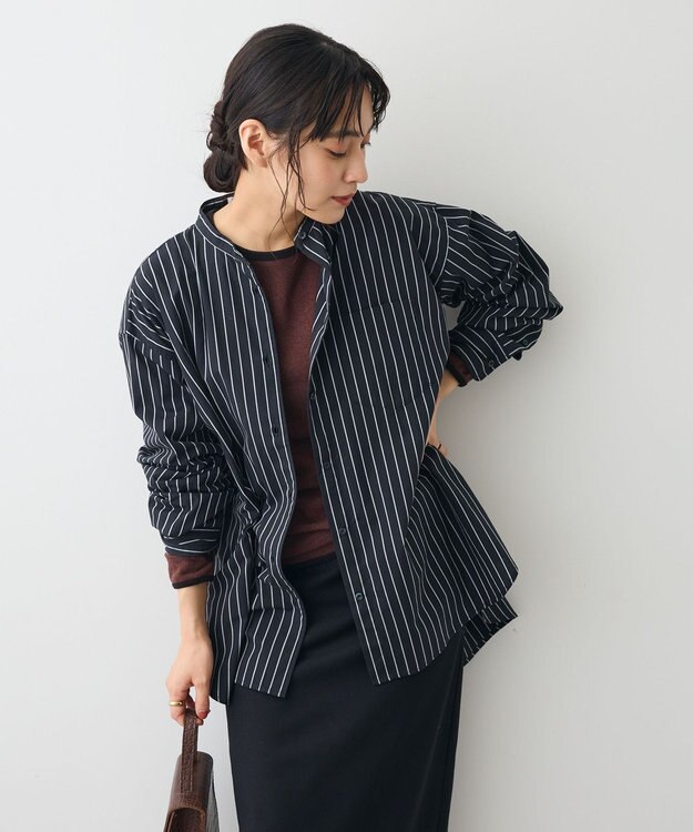 CRAFT STANDARD BOUTIQUE バンドカラーシャツ Stripe Navy