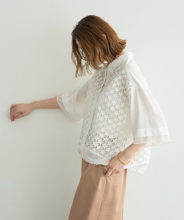 YECCA VECCA レースMIXレイヤードハーフスリーブシャツ White