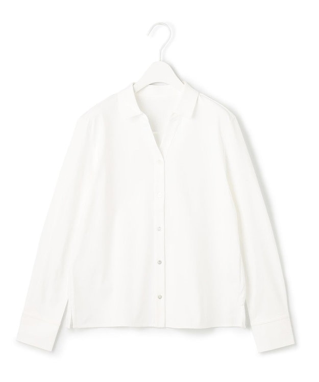 ICB L 【洗える】 コンパクトスムース シャツカラーカットソー オフホワイト系