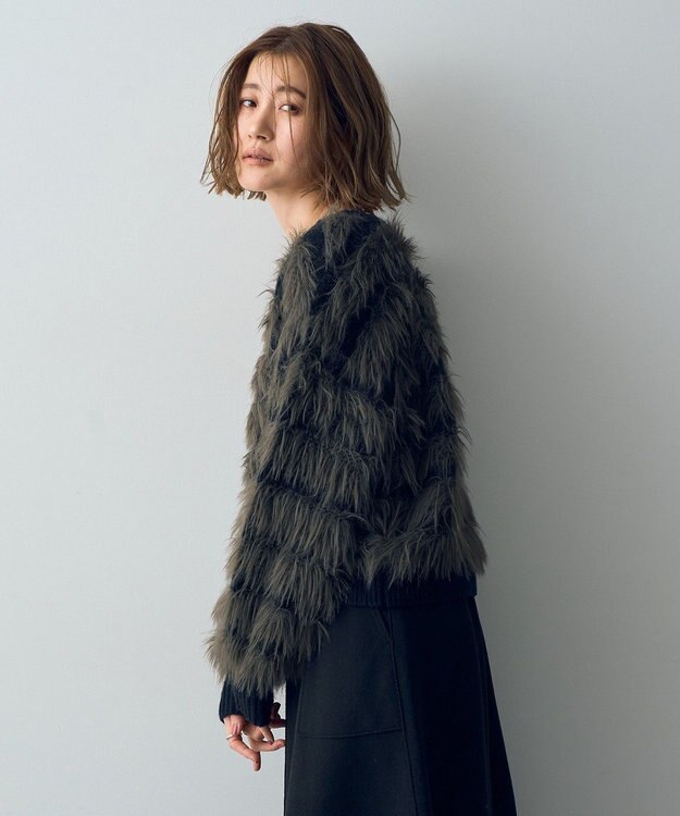 YECCA VECCA フェザーボーダーニット Charcoal Gray
