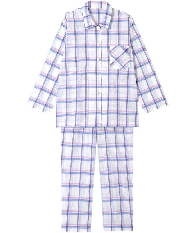ワコール／睡眠科学 パジャマ 長袖 長ズボン 綿混(本体) 上下セット 前開き レディース YDX342 睡眠科学／ワコール ブルー