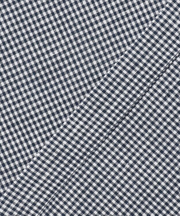 J.PRESS LADIES リネンminiチェック バンドカラー ブラウス ネイビーギンガム系