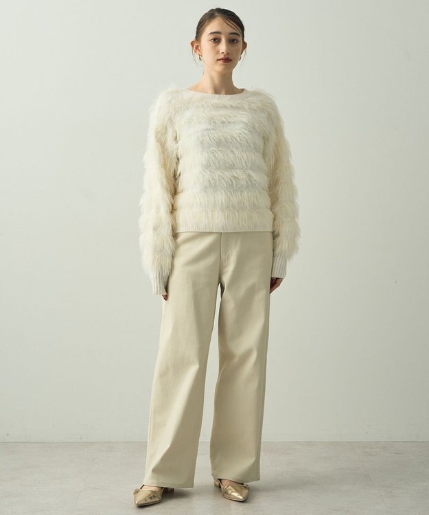 YECCA VECCA フェザーボーダーニット Ivory