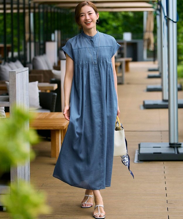 23区 【一部店舗限定/接触冷感/洗える】ラミータンブラー フレンチスリーブ ワンピース ダルブルー系