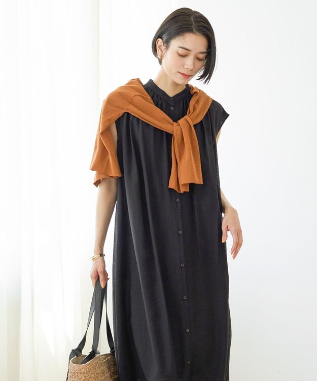 UNFILO ヴィンテージシアー ギャザーワンピース ブラック