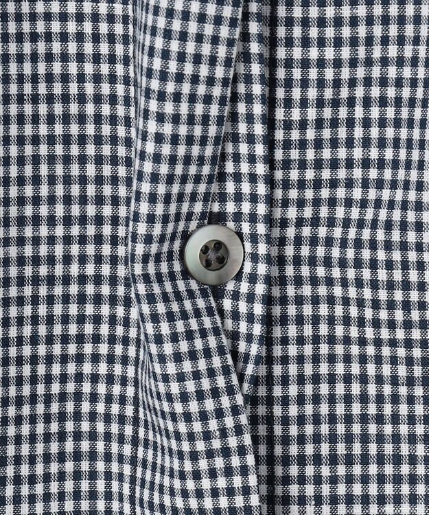 J.PRESS LADIES リネンminiチェック バンドカラー ブラウス ネイビーギンガム系