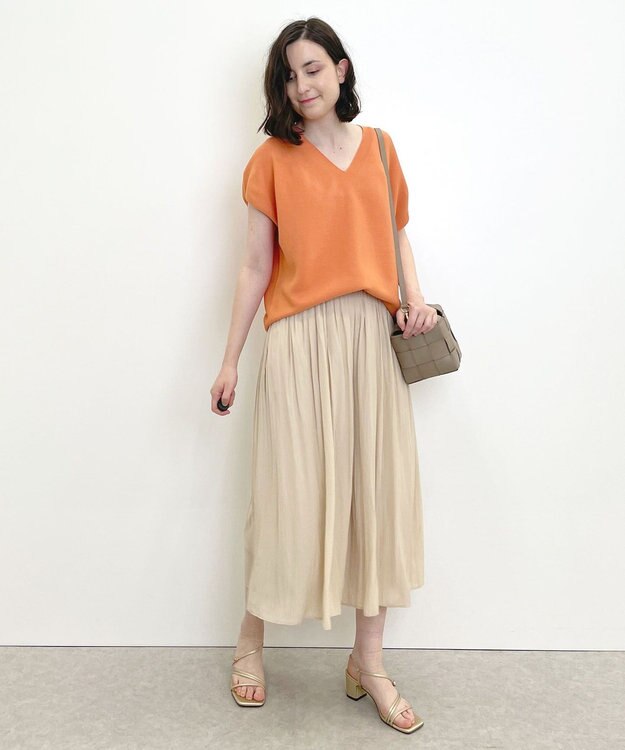 自由区 【セットアップ可/洗える】ブライトサテンライト ギャザーパンツ ベージュ系